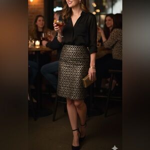 The Limited Metallic Geometric Pencil Skirt